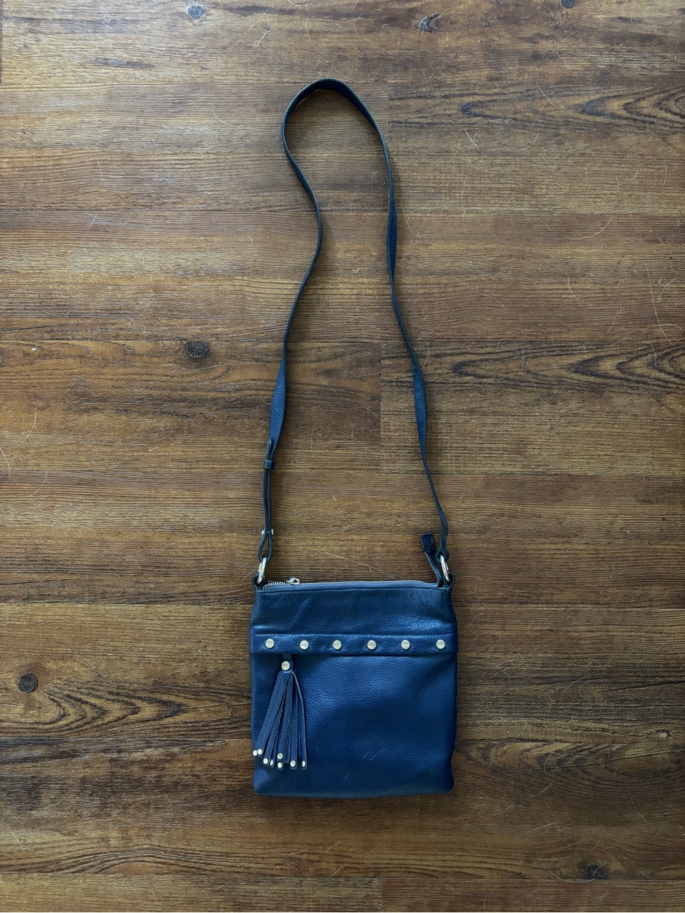 Bodhi Studded Navy Leather Crossbody Purse